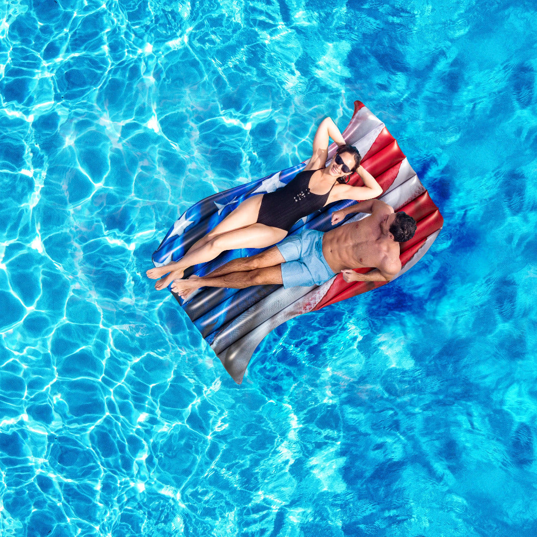 Inflatable Stars & Stripes Pool Raft Deluxe Giant 2 Person