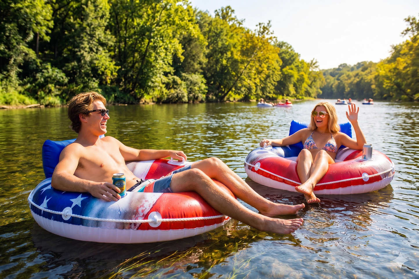 Inflatable Stars & Stripes River Tube with Back Rest Jumbo Size