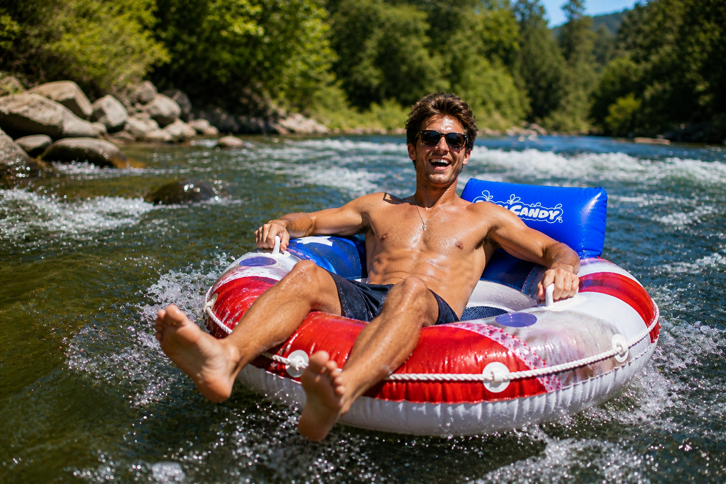 Inflatable Stars & Stripes River Tube with Back Rest Jumbo Size