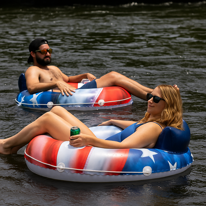 Inflatable Stars & Stripes River Tube with Back Rest Jumbo Size