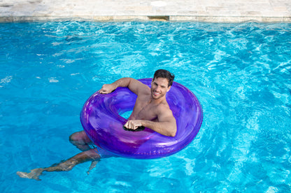 PoolCandy Translucent Purple Inflatable Swim Ring by PoolCandy with pro handles in 48" size. Pro level pool, beach and river float.