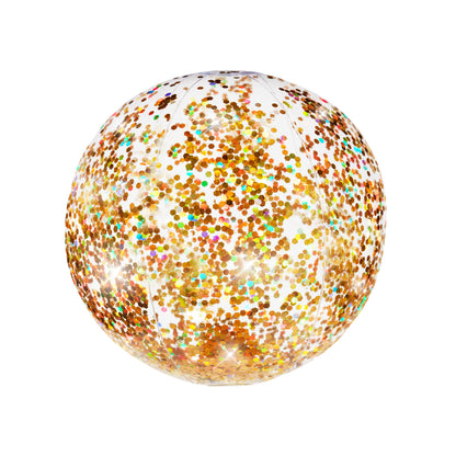 PoolCandy SplashParty Inflatable Glitter Beach Ball, Jumbo Gold Glitter Pool Ball, 13.75 Inch Beach Ball for Pool, Beach & Summer Parties, Durable PVC