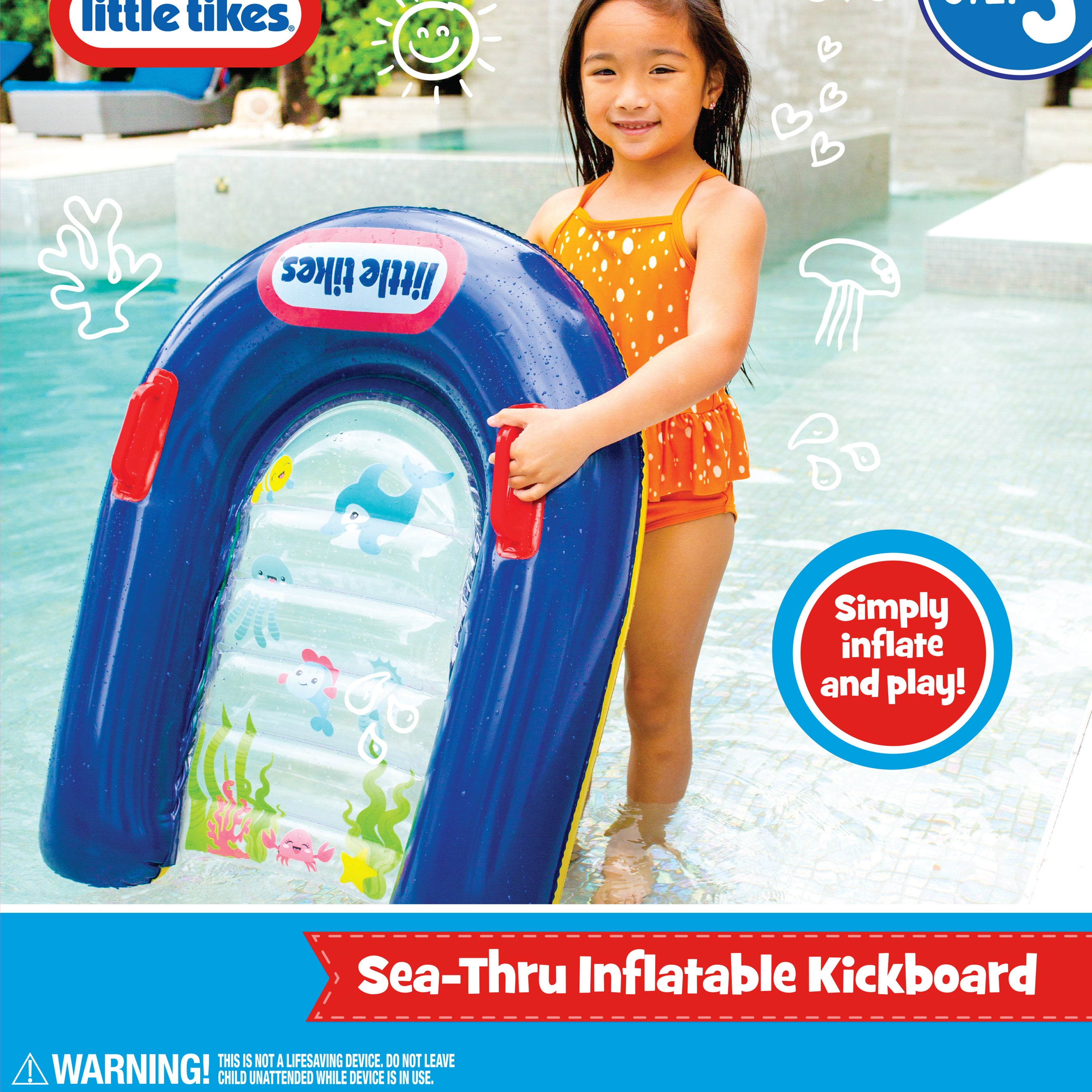 Little Tikes Inflatable Pool Raft Kickboard with Winddown PoolCandy
