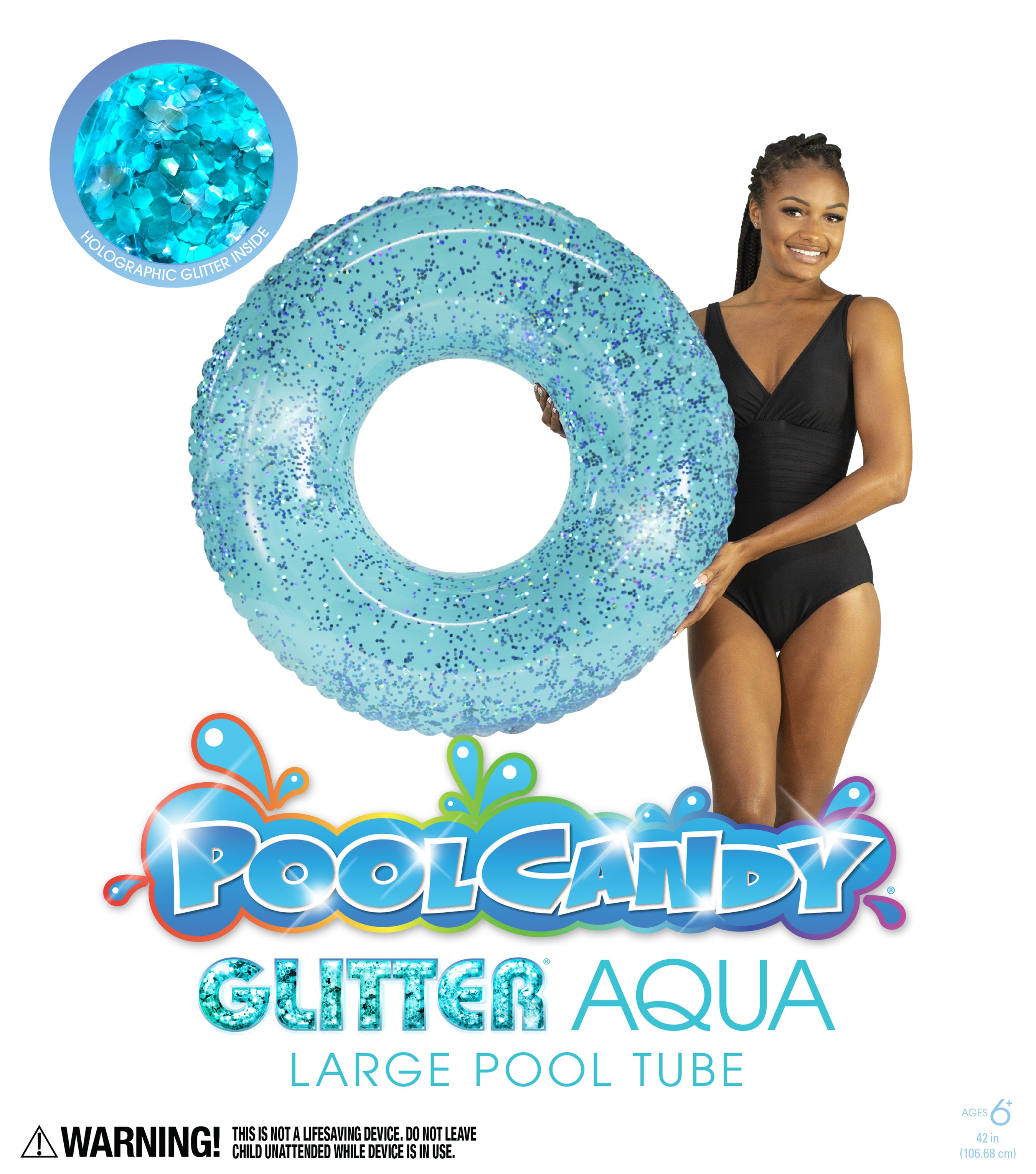 Inflatable Pool Tube Aqua Color Glitter Large