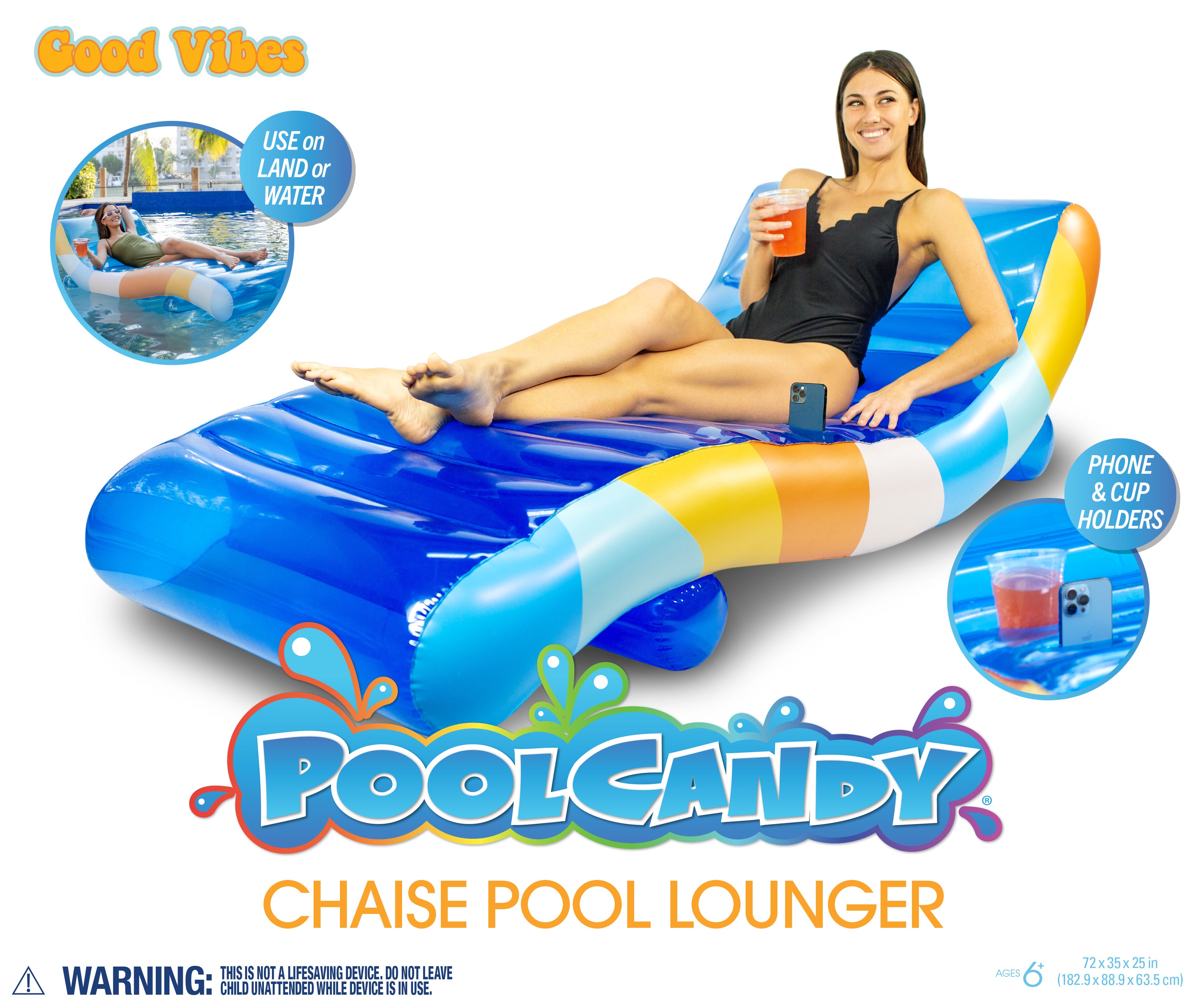 Good Vibes Deluxe Chaise Lounger inflatable pool raft.