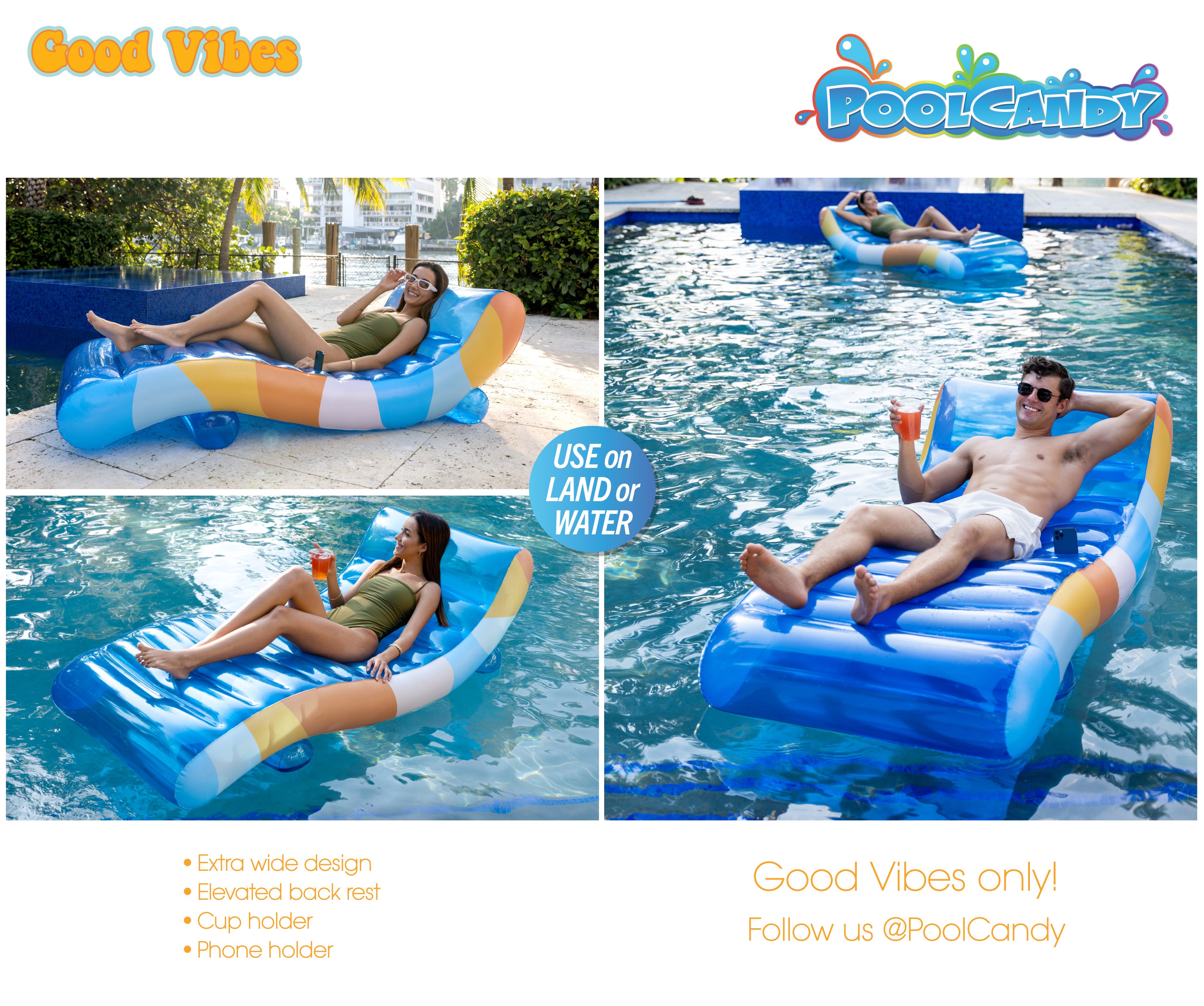Good Vibes Deluxe Chaise Lounger inflatable pool raft.