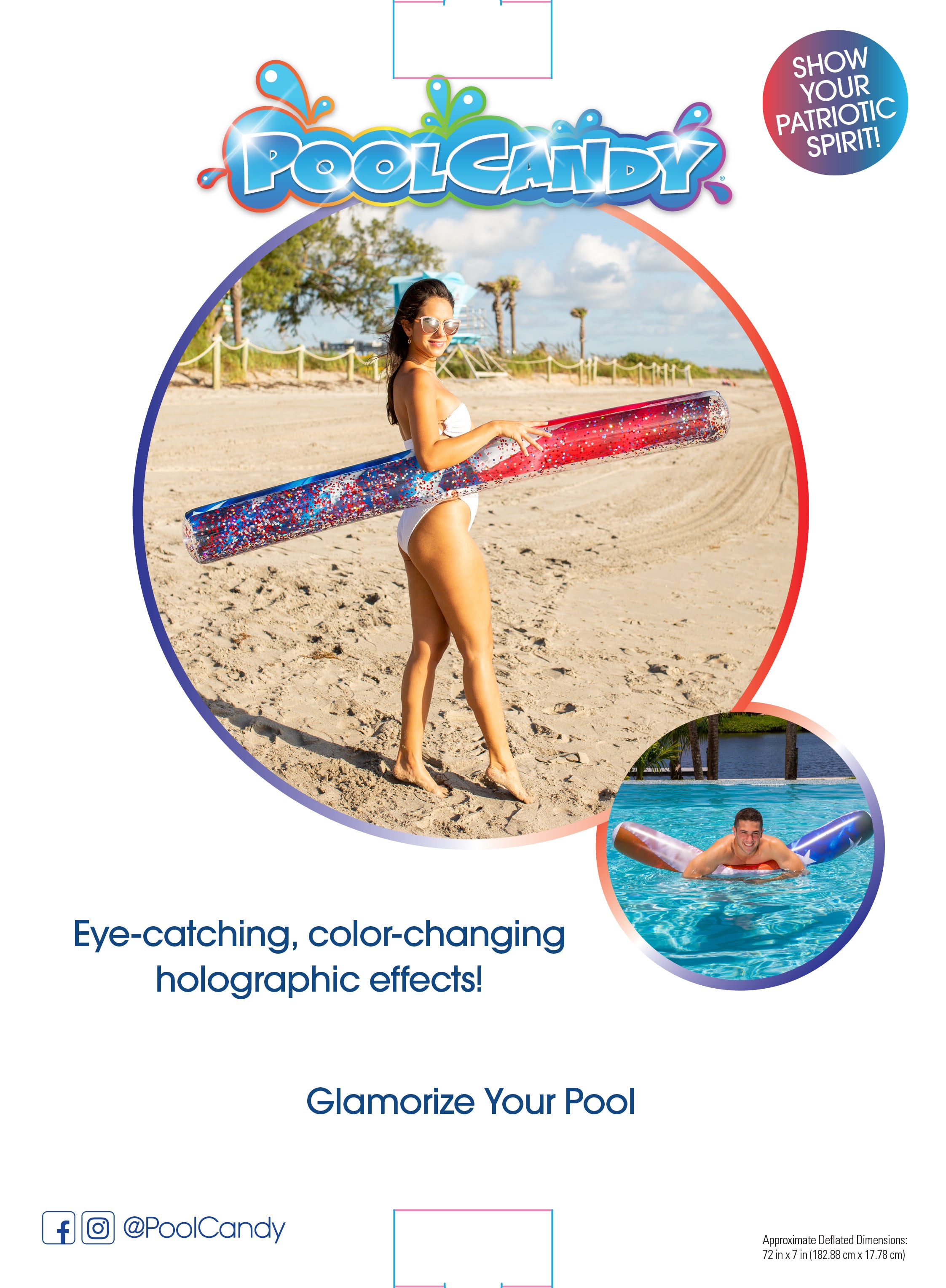 Inflatable Stars & Stripes Pool Noodle Float Glitter Super Size