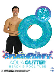 SplashParty 36" Beach & Pool Tube with Glitter - Aqua Glitter