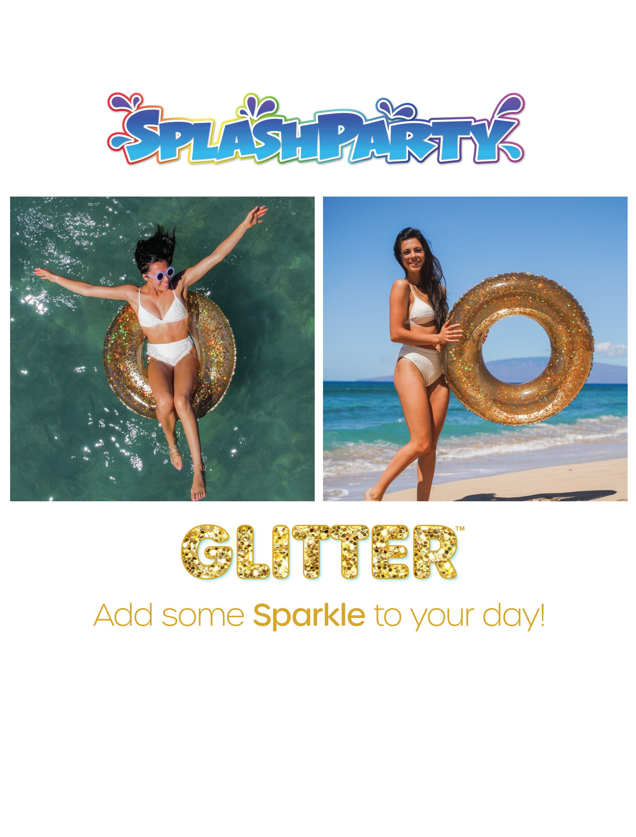 SplashParty 36" Beach & Pool Tube with Glitter - Gold Glitter