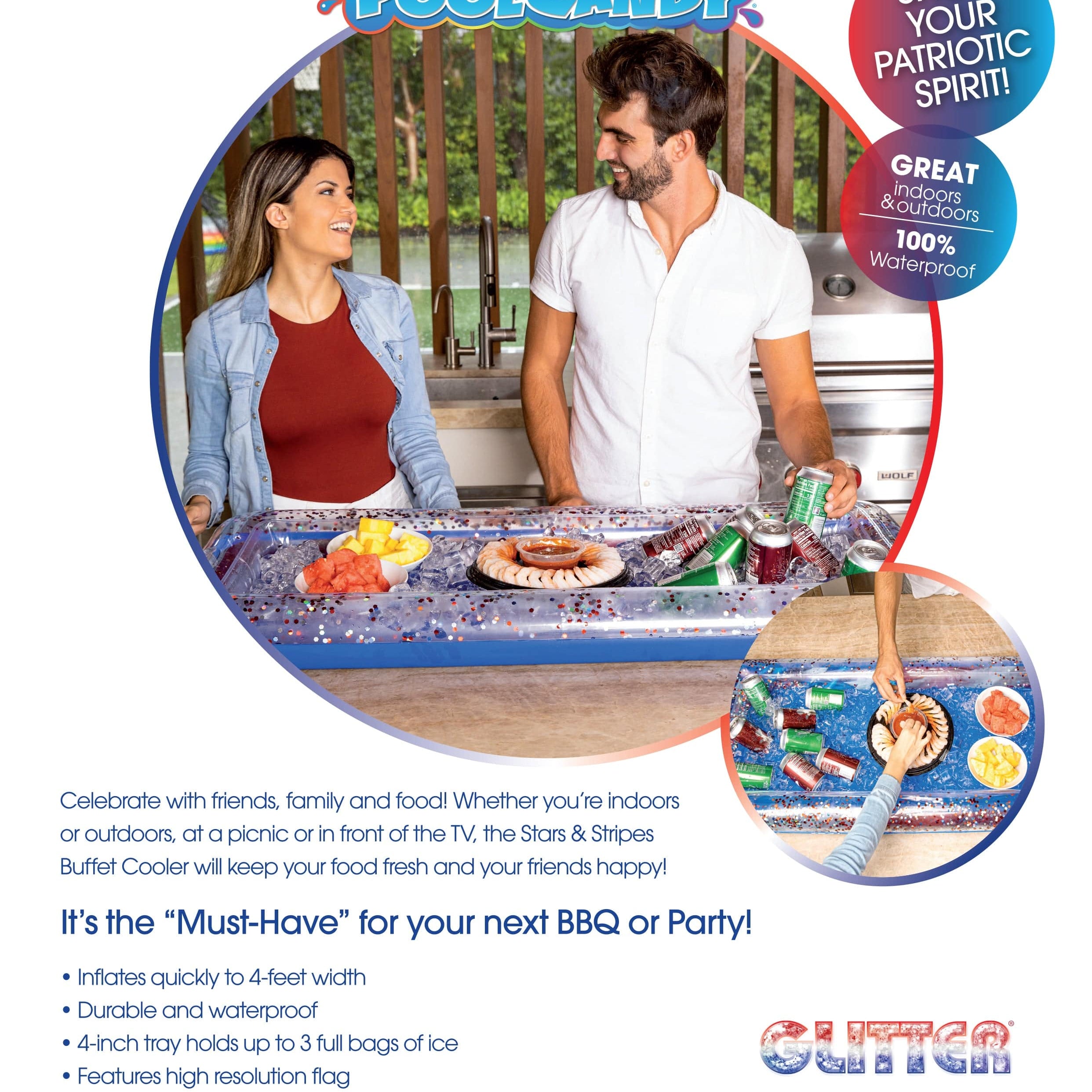 PoolCandy Inflatable Buffet Cooler Inflatable Buffet Cooler Stars & Stripes Glitter