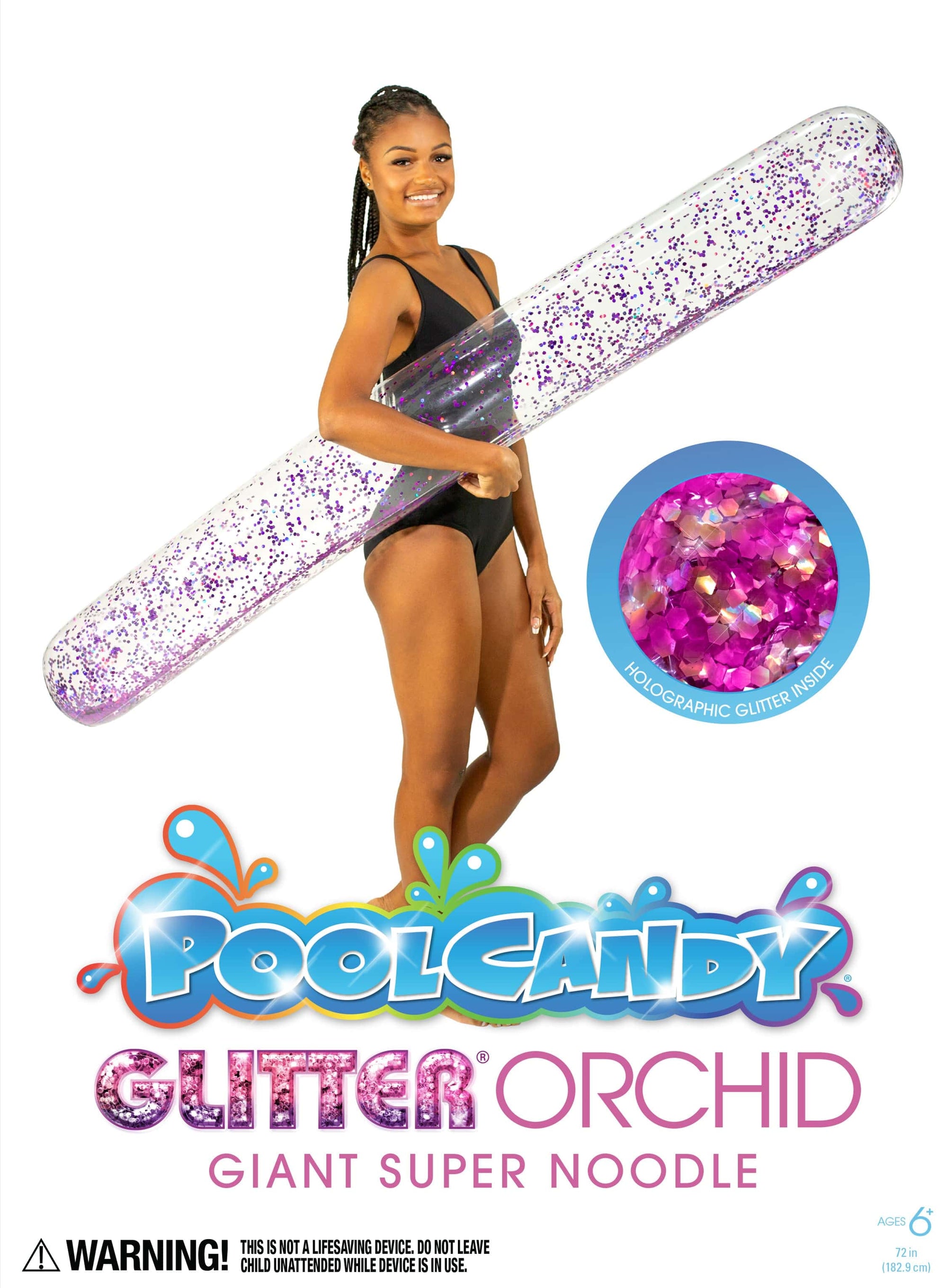 Inflatable Pool Noodle Clear Orchid Glitter Giant Size