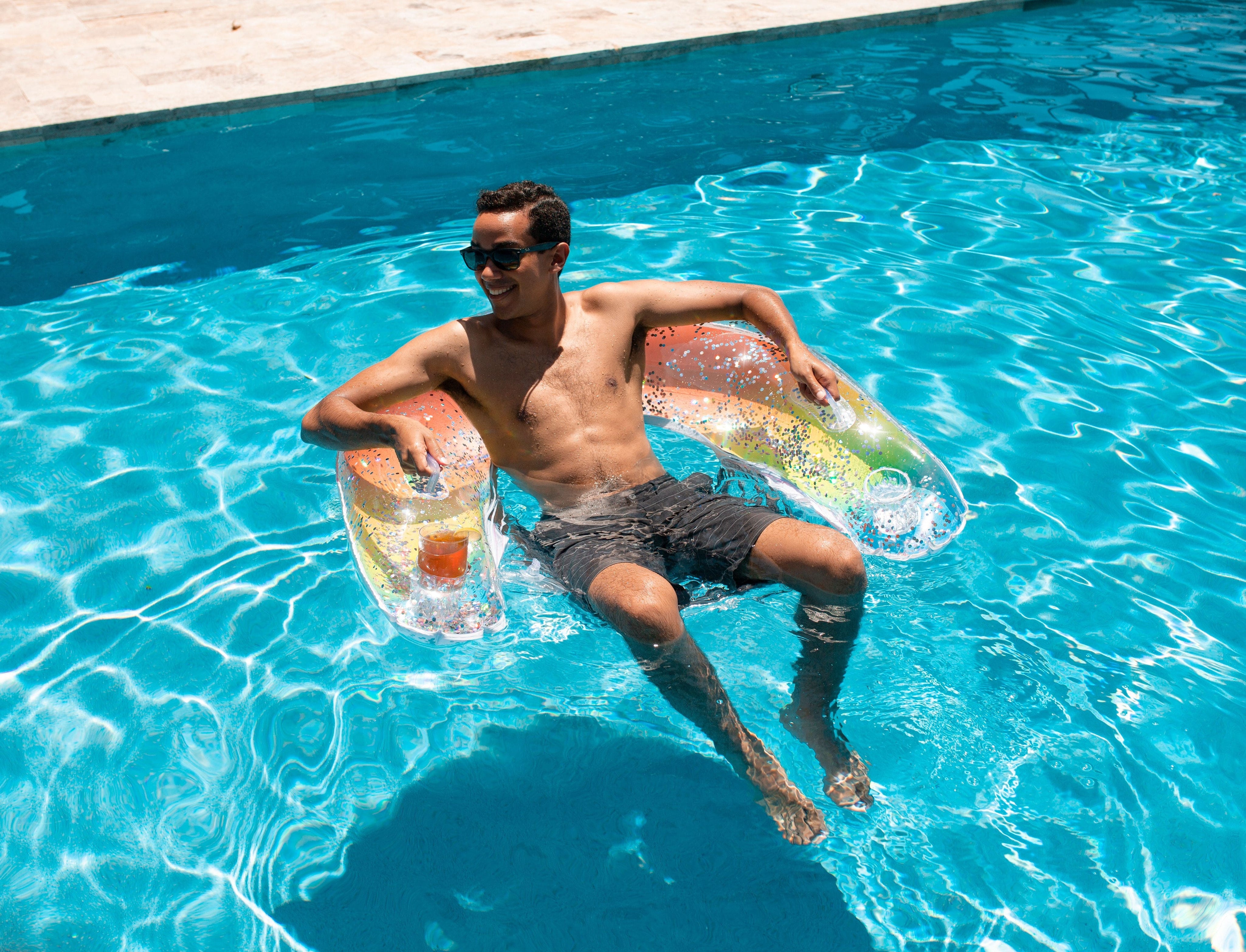 PoolCandy Inflatable Sun Chair Inflatable Sun Chair Rainbow Haze Glitter Large