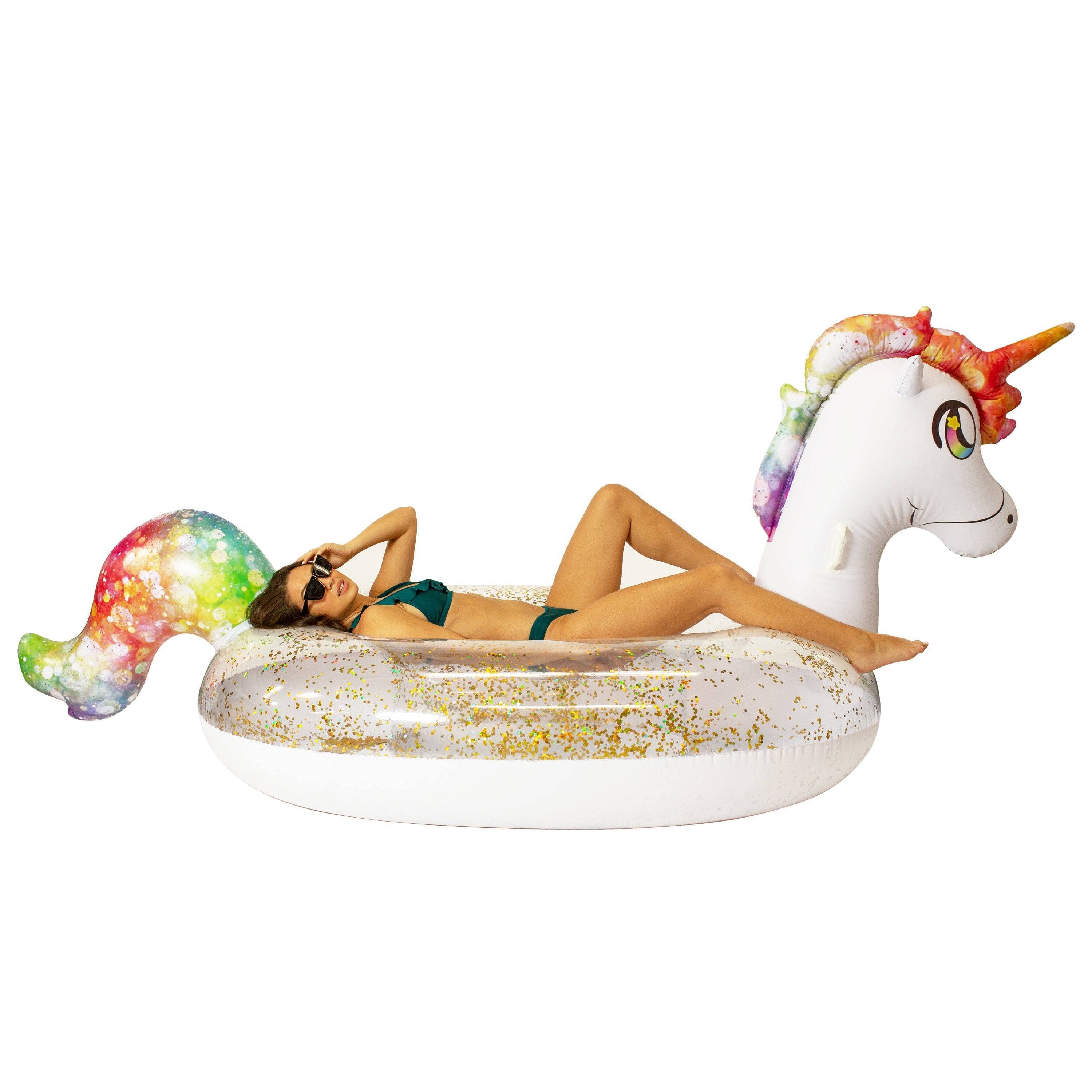Gigantic Rainbow Unicorn Glitter Pool Raft PoolCandy