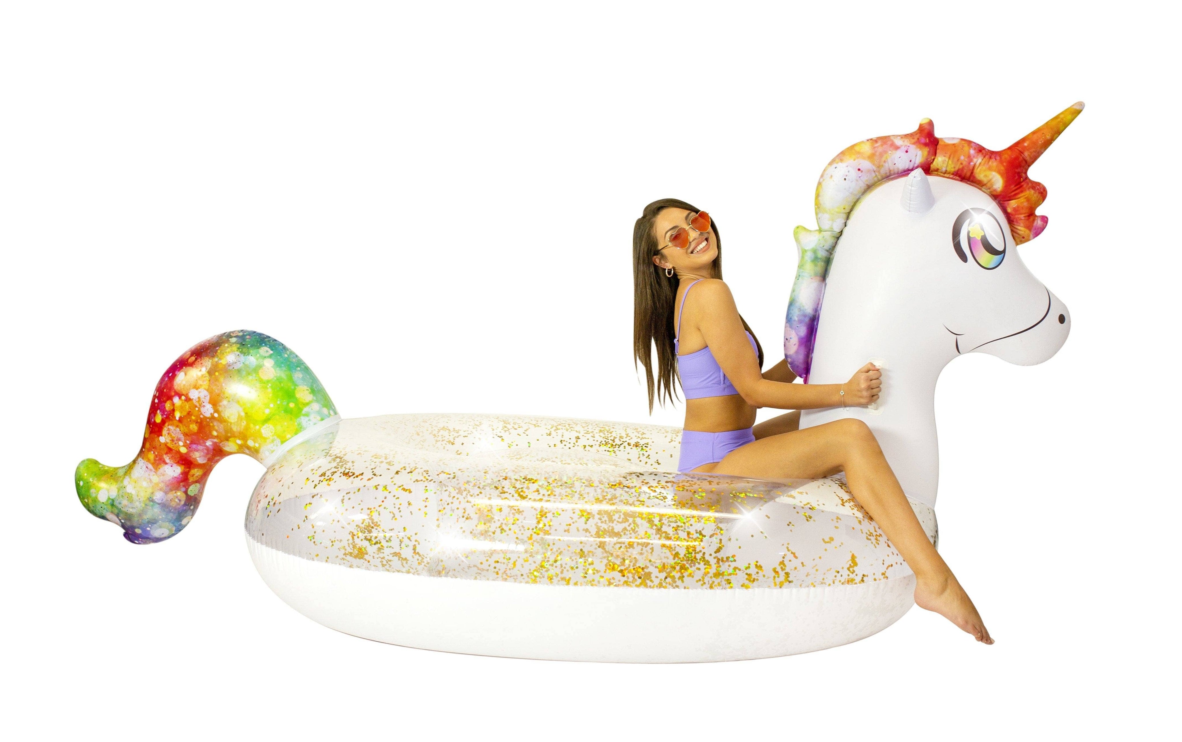 Gigantic Rainbow Unicorn Glitter Pool Raft PoolCandy