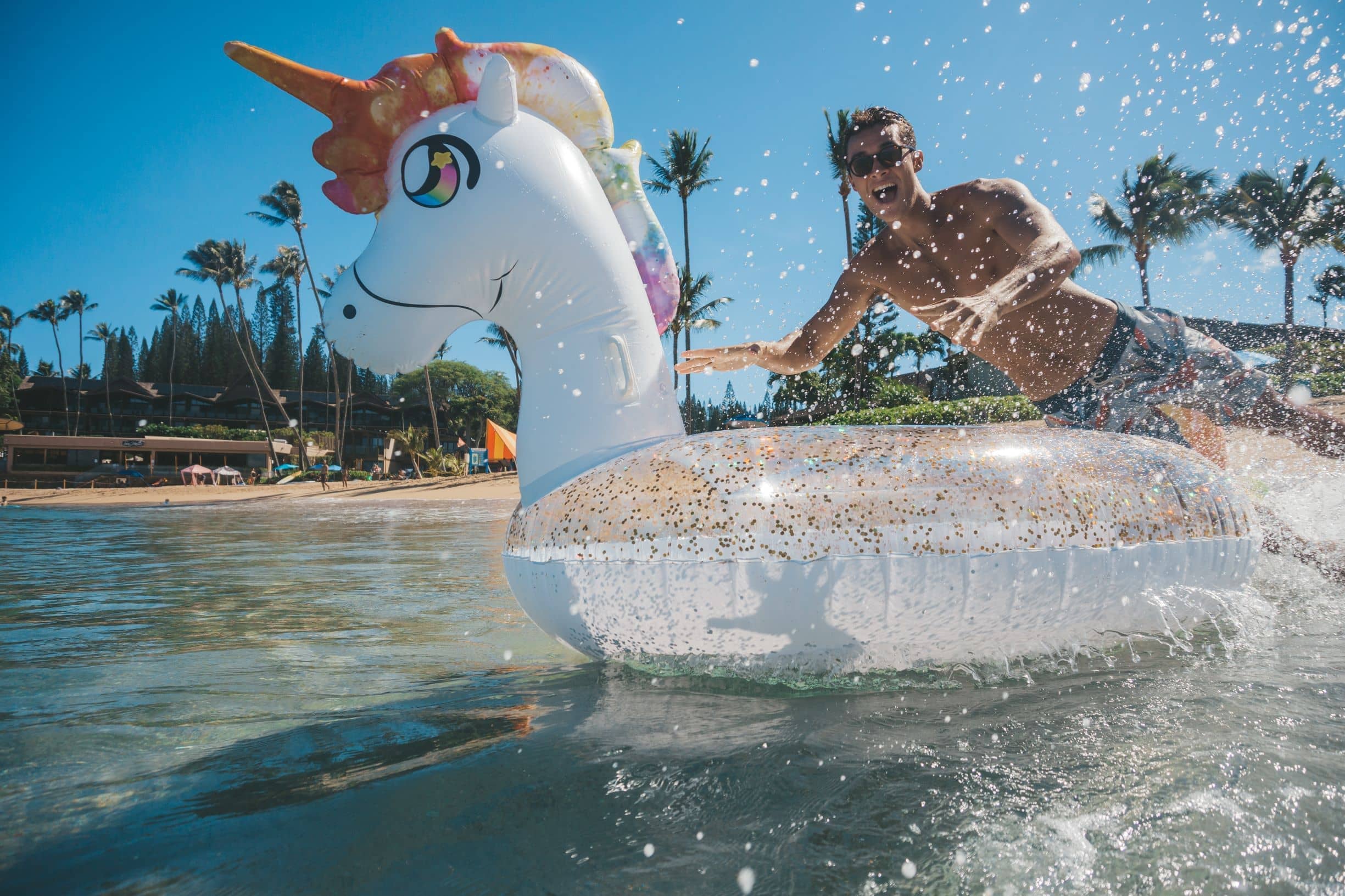Gigantic Rainbow Unicorn Glitter Pool Raft PoolCandy