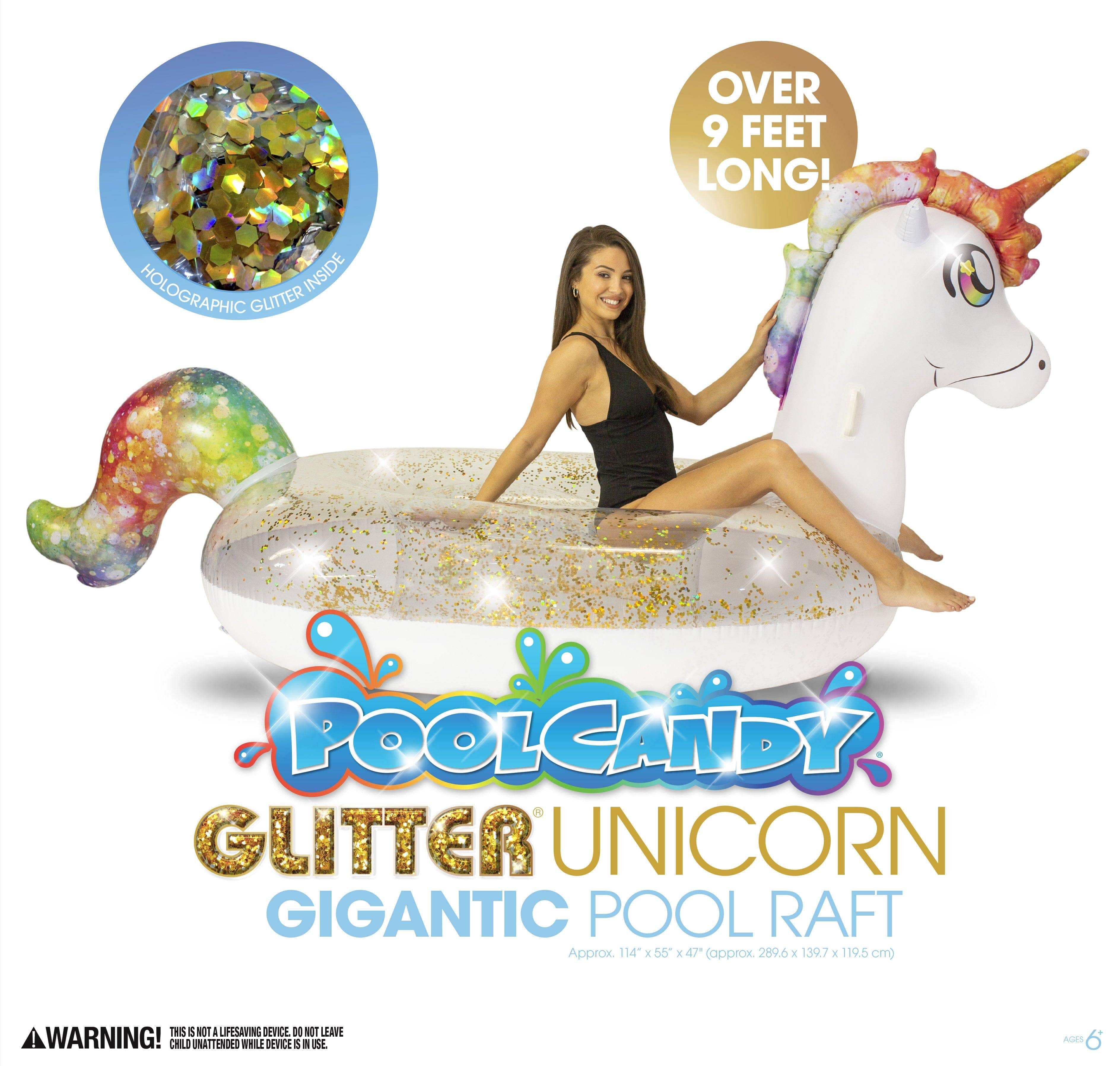 Gigantic Rainbow Unicorn Glitter Pool Raft PoolCandy