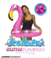 Inflatable Flamingo Pool Tube Holographic Pink Glitter