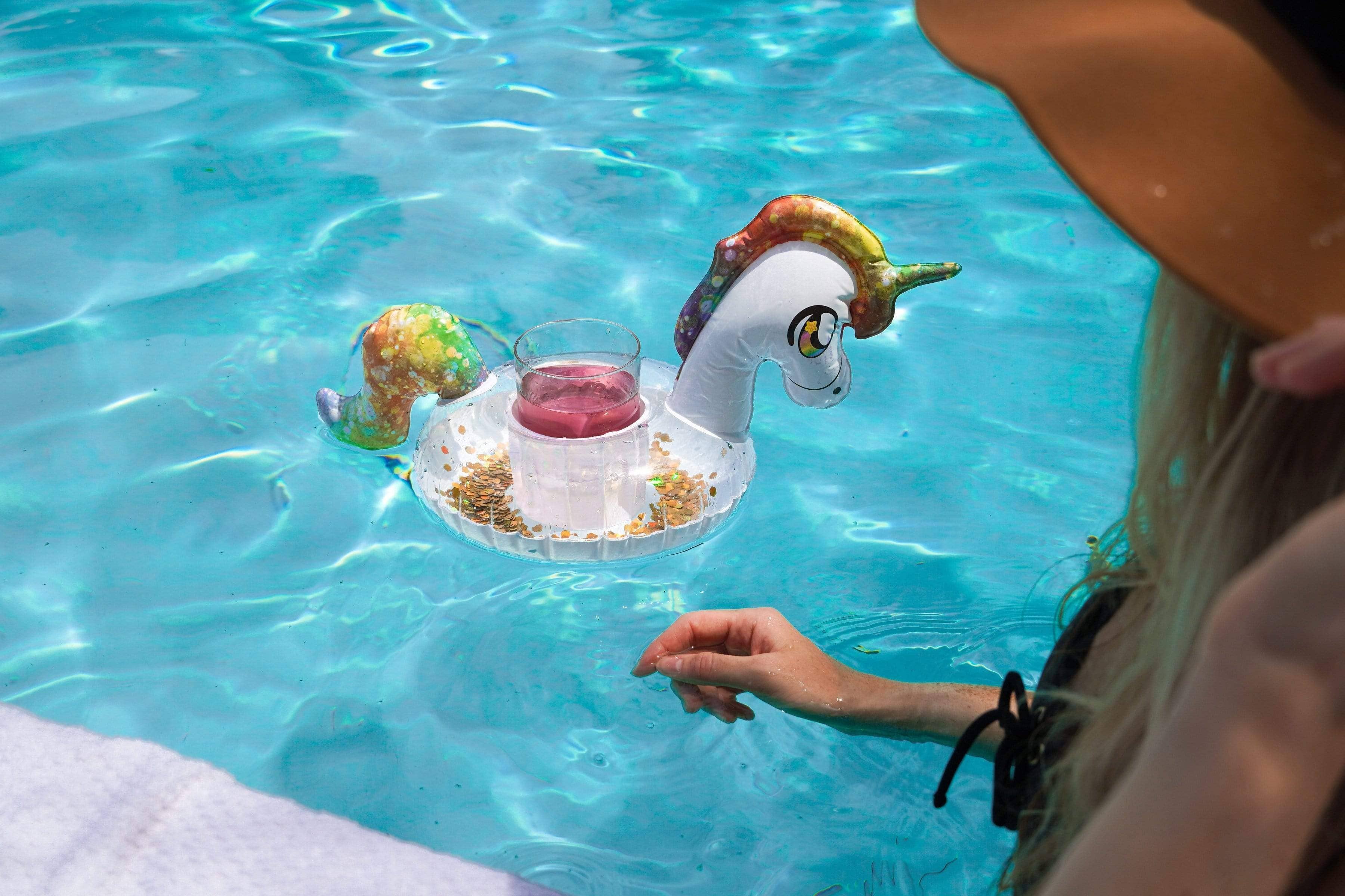 Inflatable Drink Pool Float 2 Glitter Unicorn Animal PoolCandy