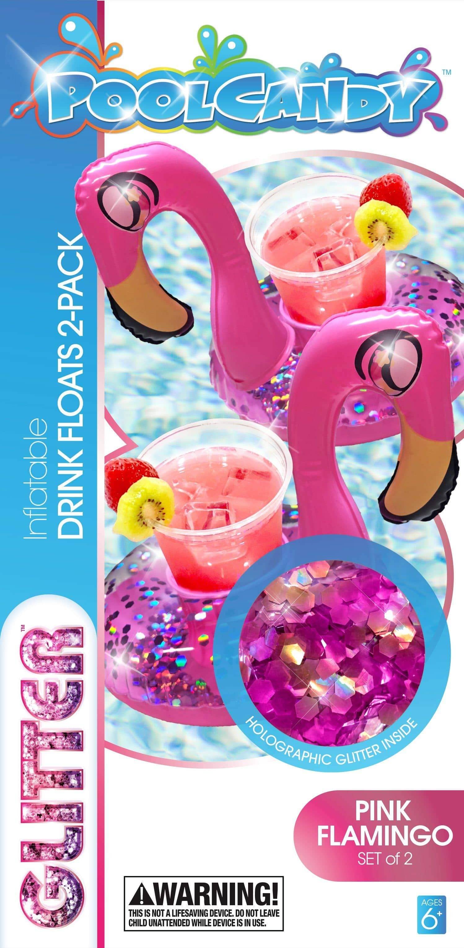 Inflatable Drink Pool Floats two (2) Pink Glitter Flamingo