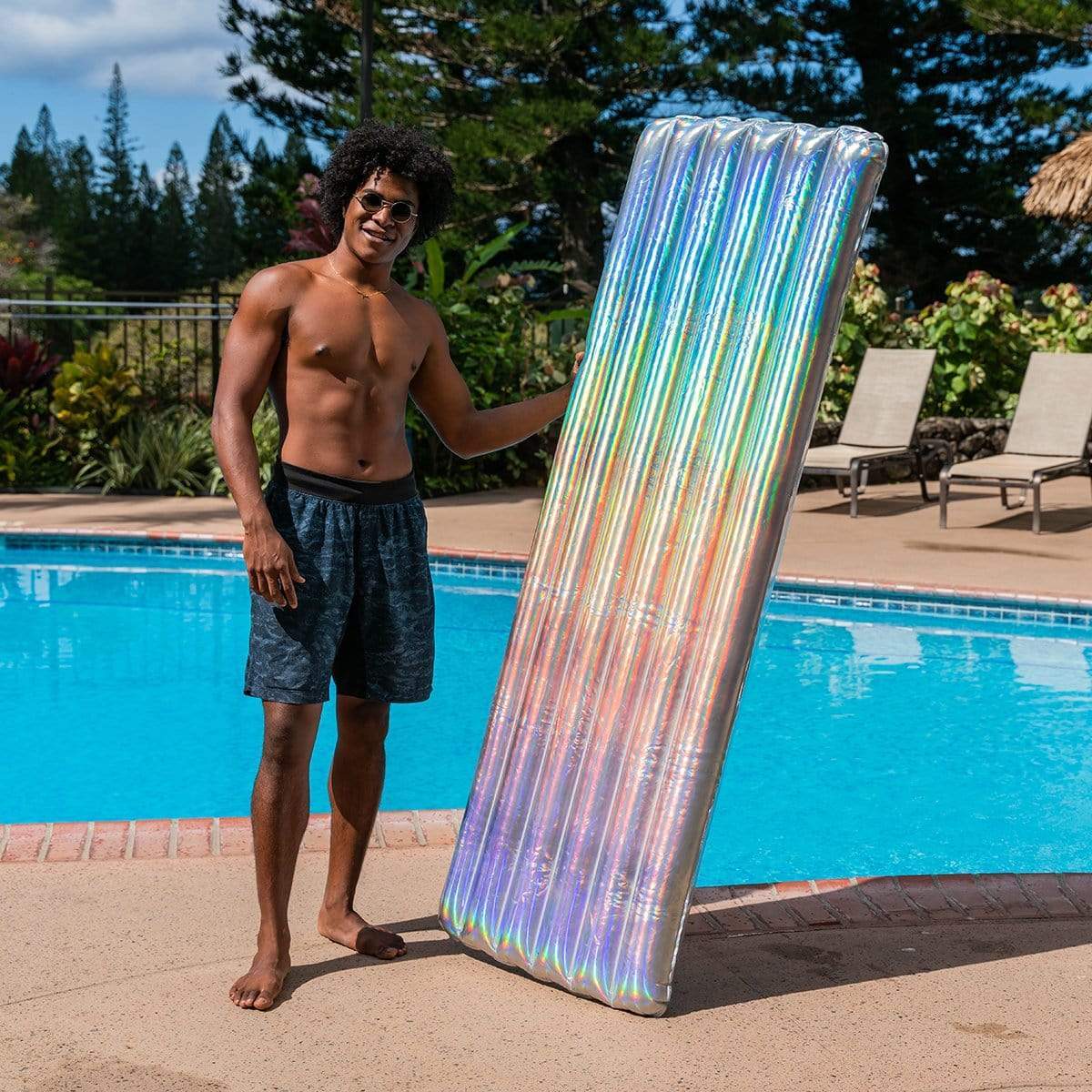 Inflatable Pool Raft Holographic Deluxe 74 inch PoolCandy