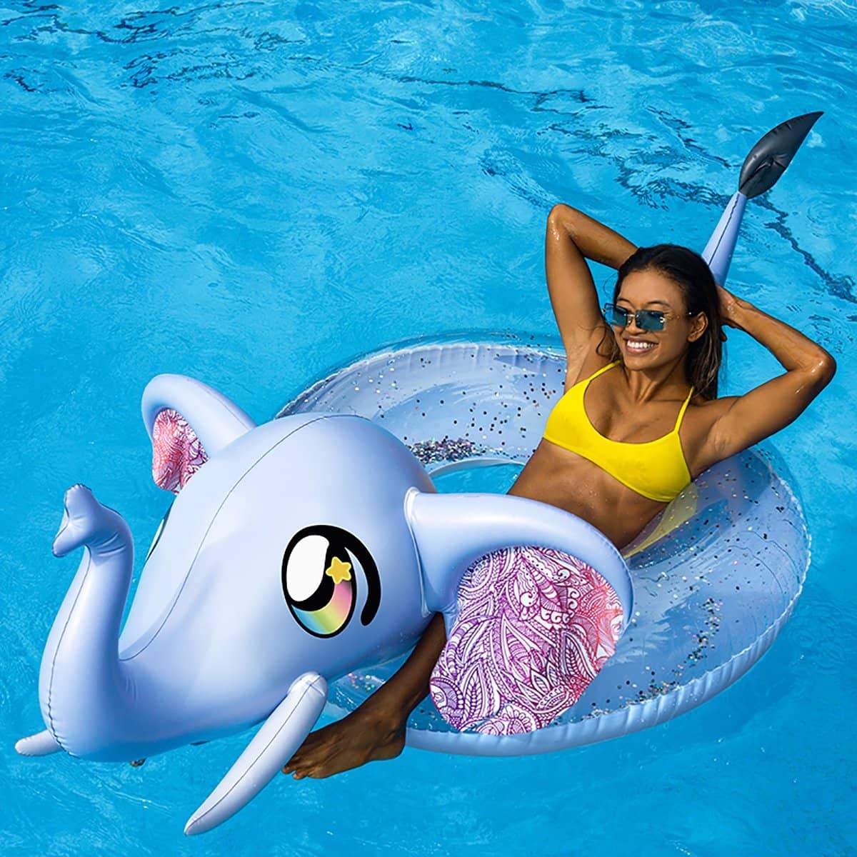 Inflatable Elephant Pool Tube Jumbo 48 inch Glitter PoolCandy