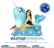 Inflatable Pool Tube Narwhal Animal with Glitter