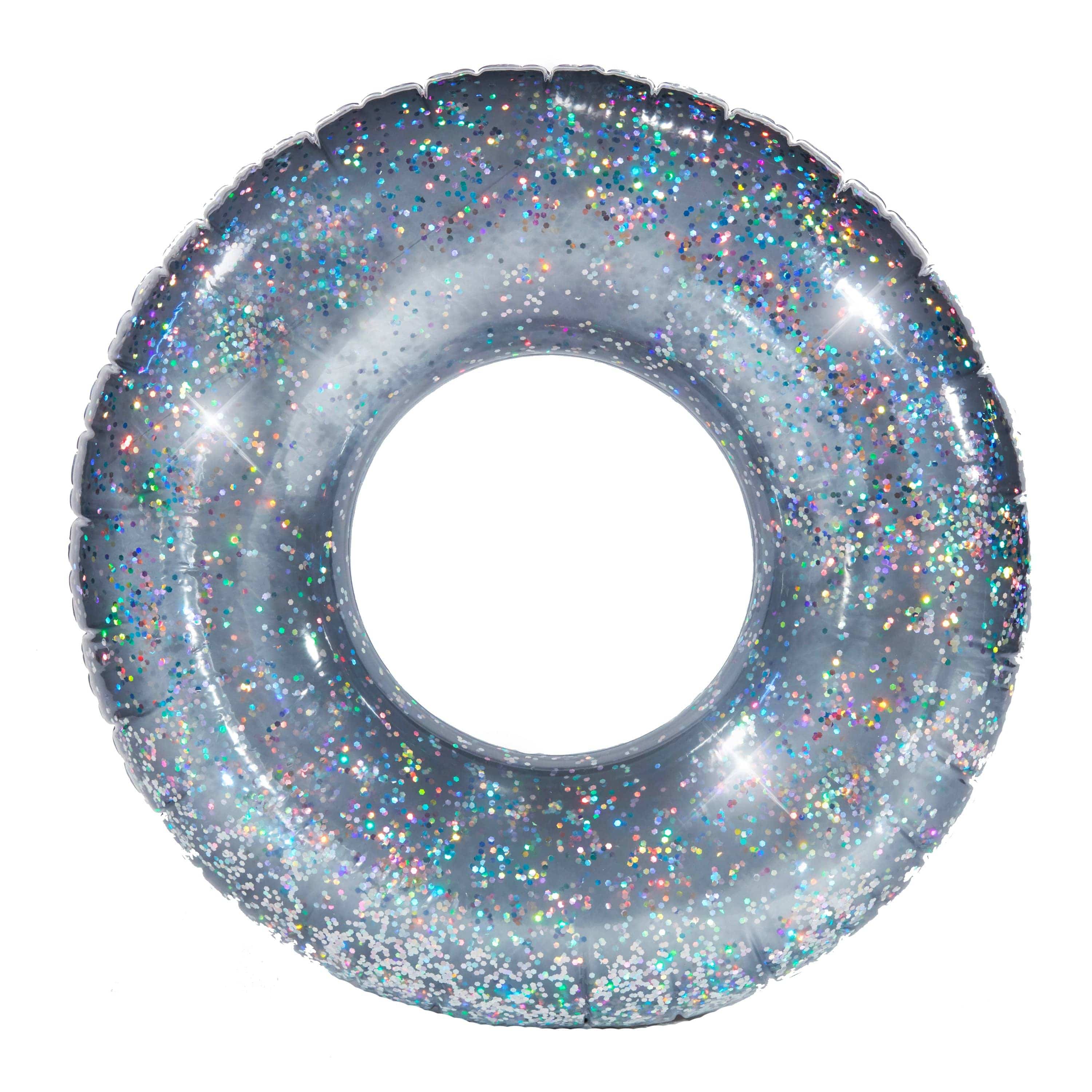 Inflatable Pool Tube Silver Glitter Jumbo Size