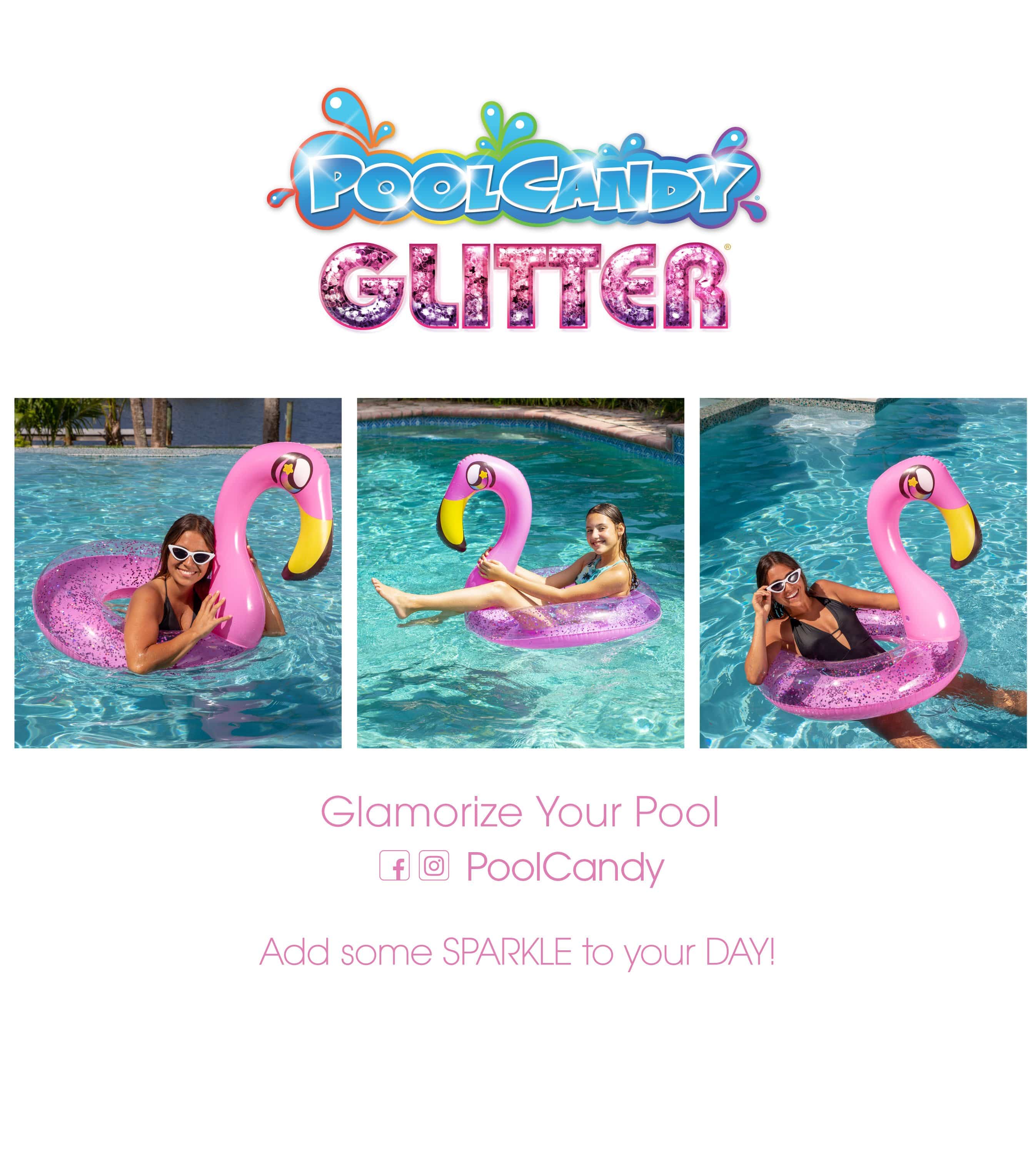 Inflatable Flamingo Pool Tube Holographic Pink Glitter
