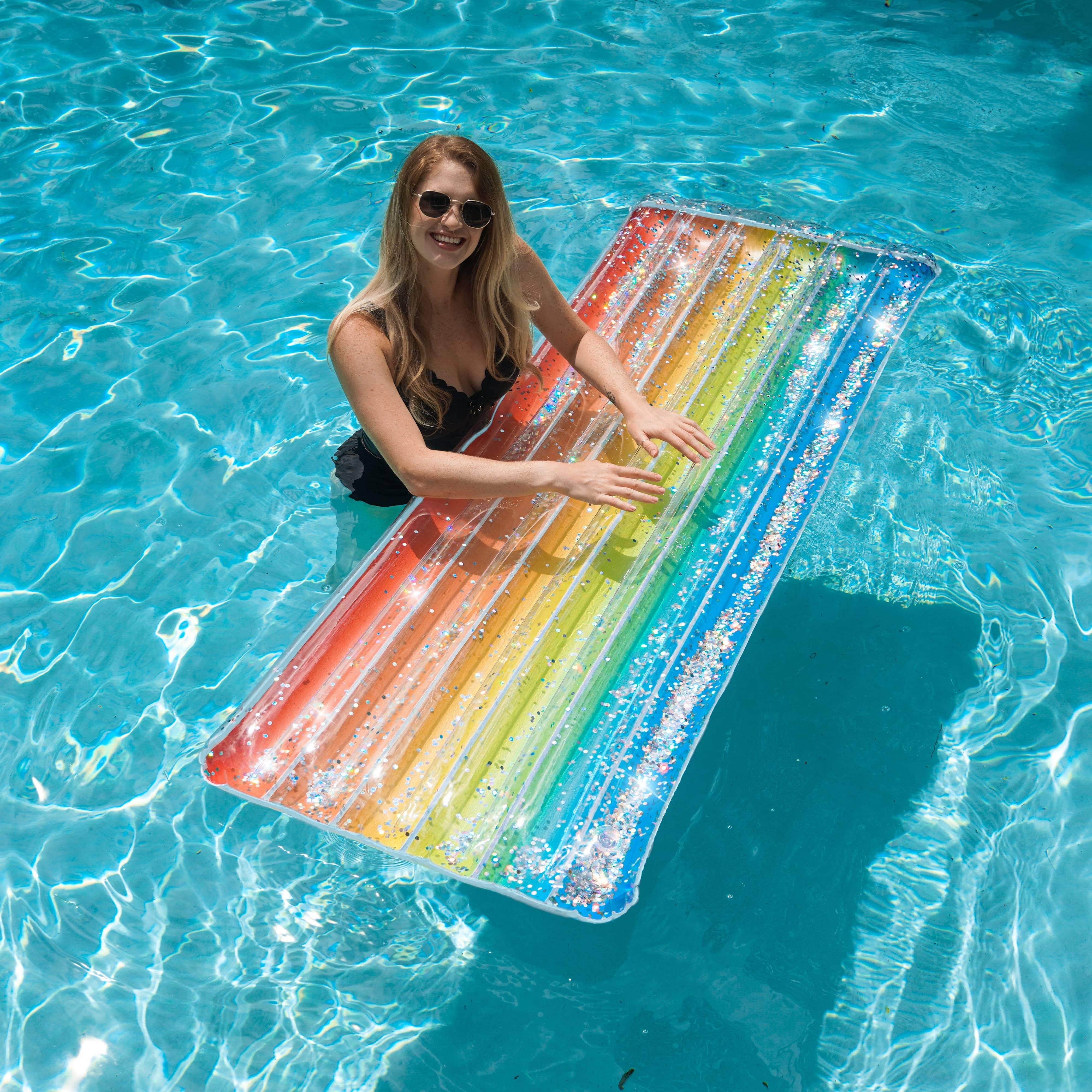 Inflatable Rainbow Pool Raft Haze Glitter Large Size