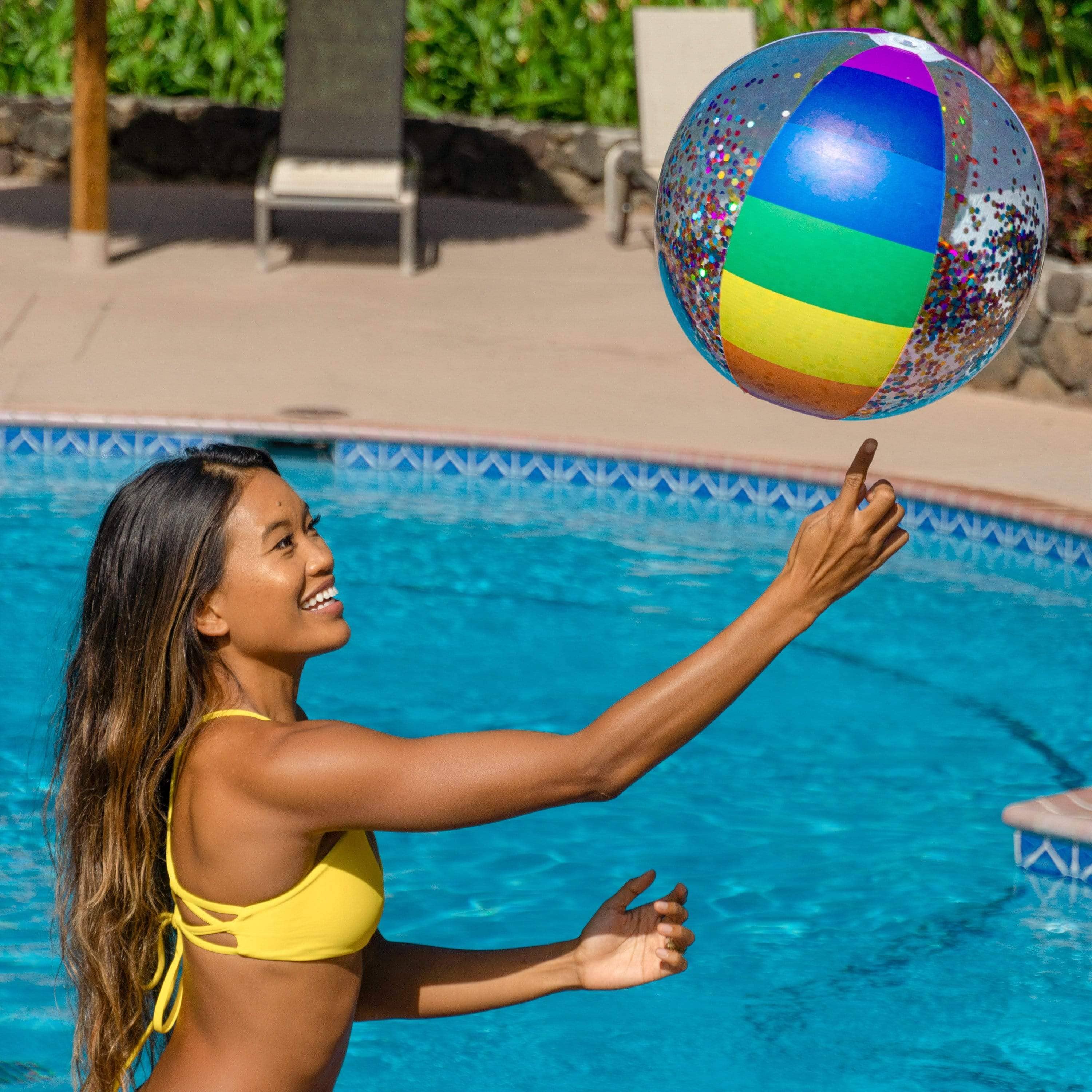 Inflatable Beach Ball Classic Rainbow Glitter PoolCandy