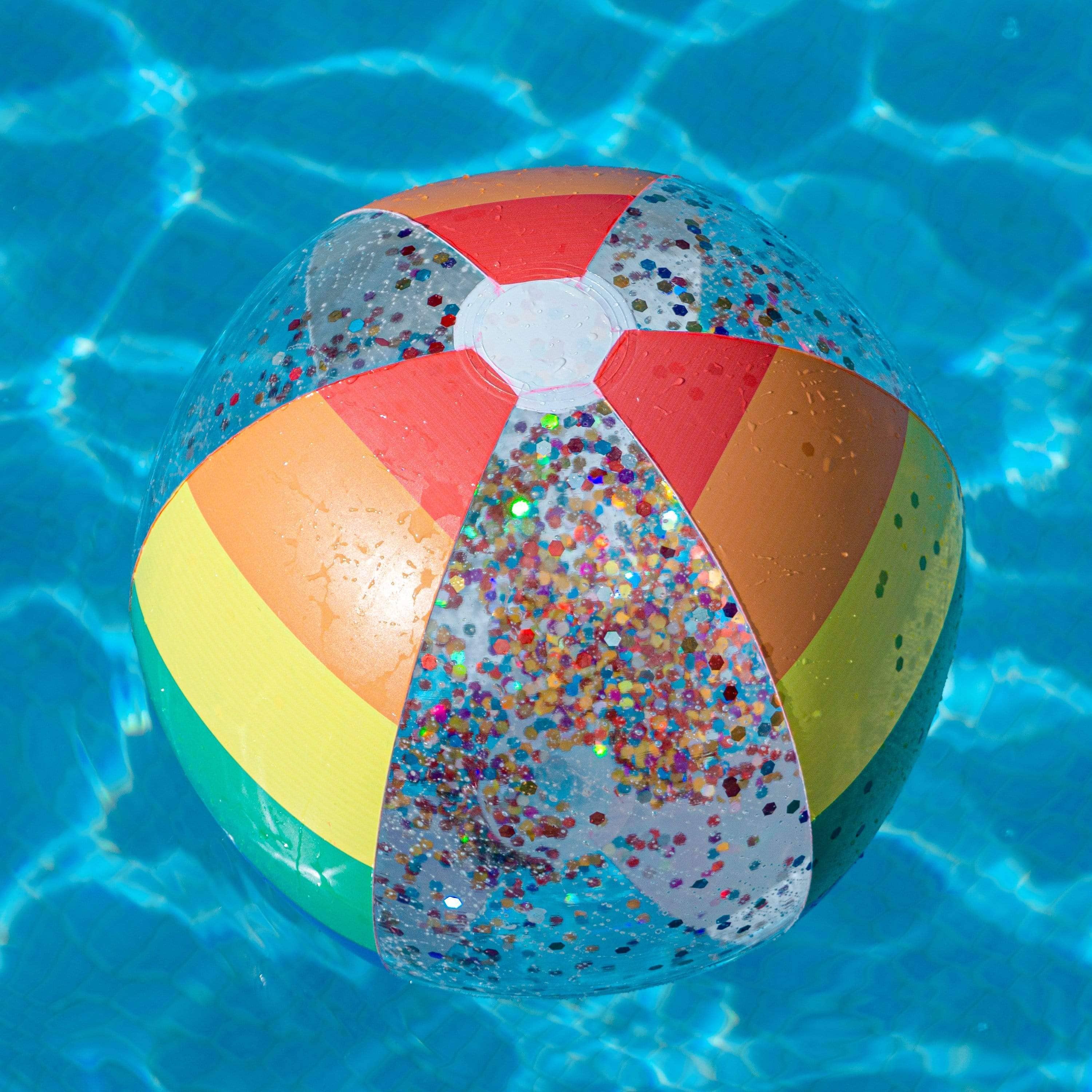 Inflatable Beach Ball Classic Rainbow Glitter PoolCandy
