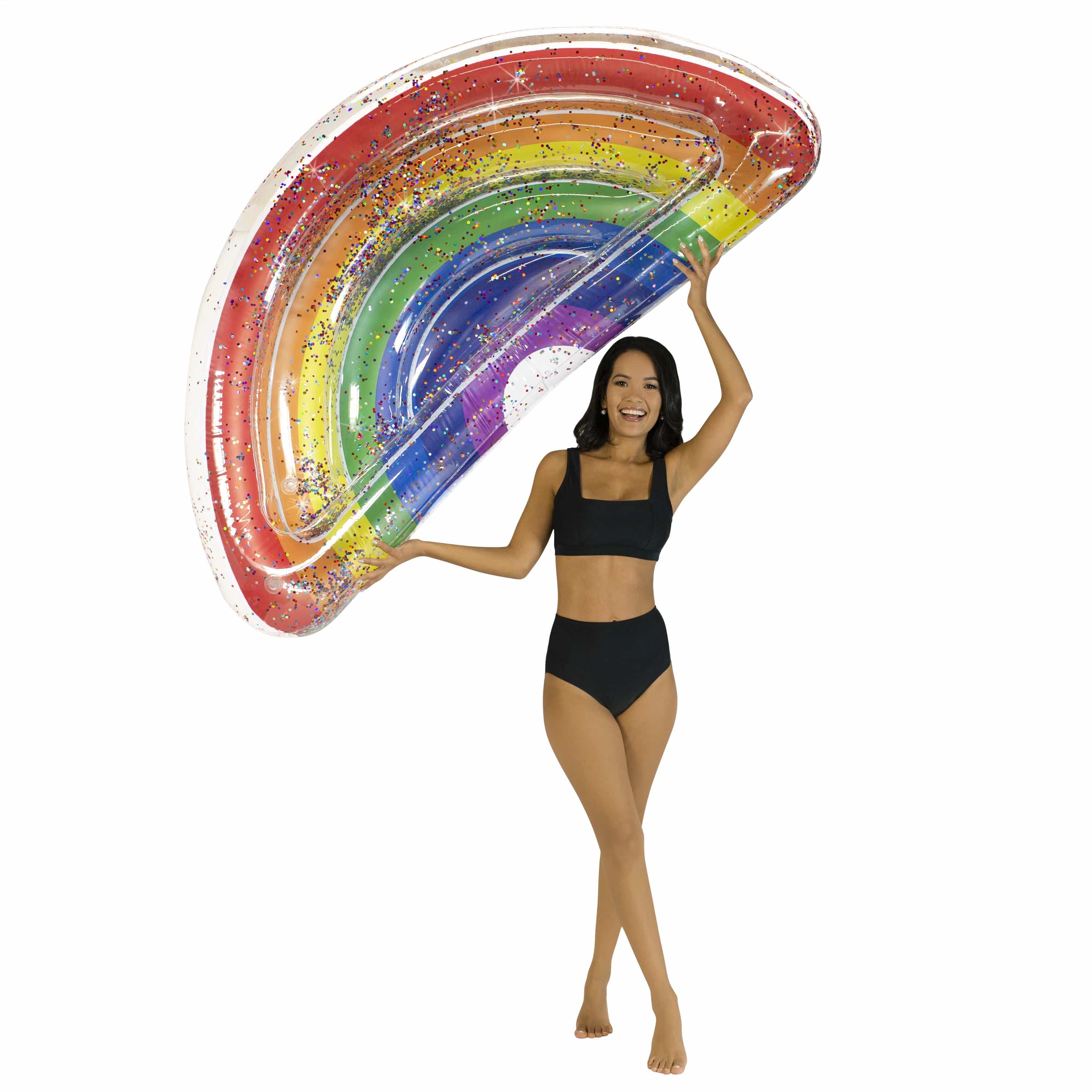 Inflatable Rainbow Half Island Pool Float Glitter PoolCandy