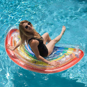 Inflatable Rainbow Half Island Pool Float Glitter PoolCandy