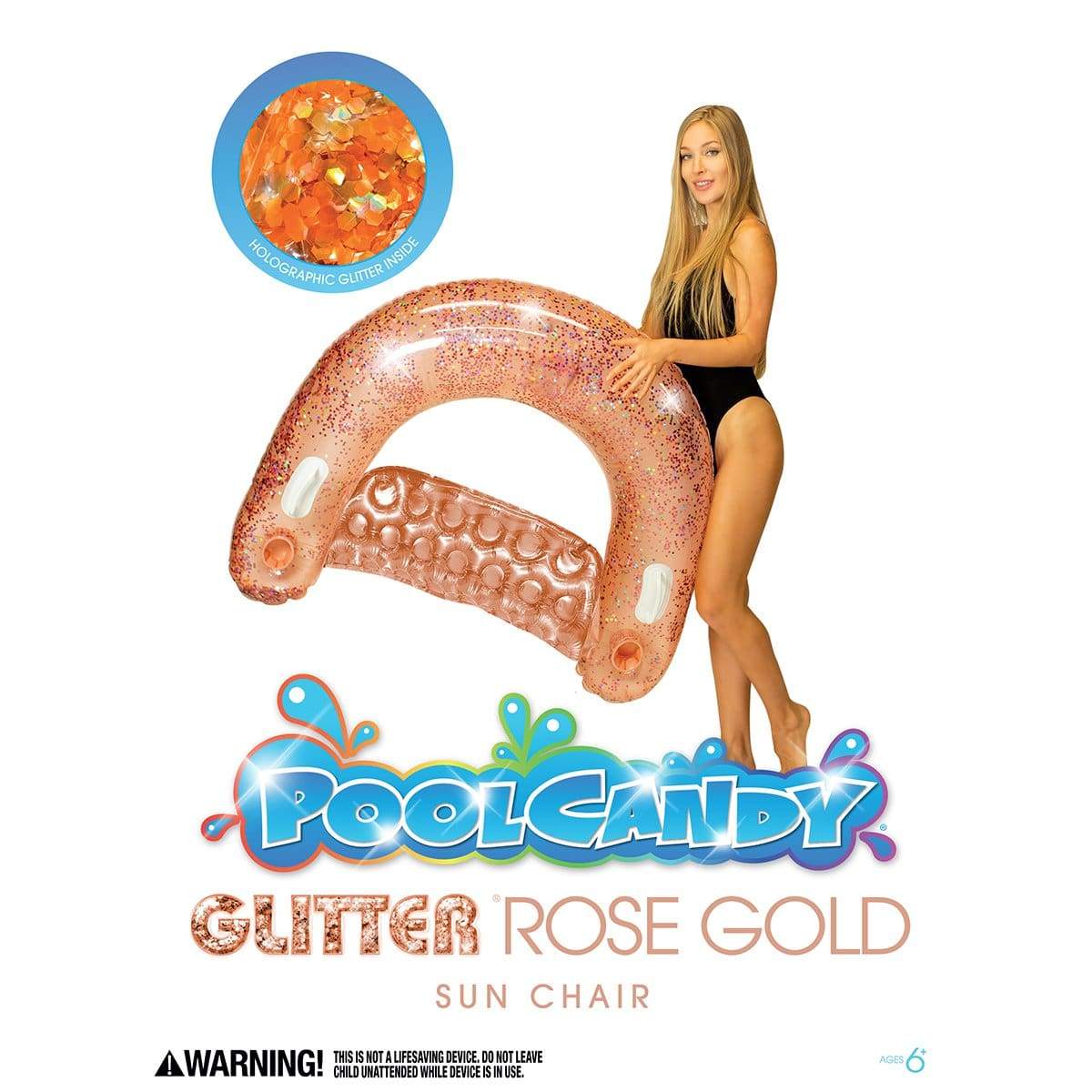 Jumbo Sun Chair Glitter Rose Gold PoolCandy