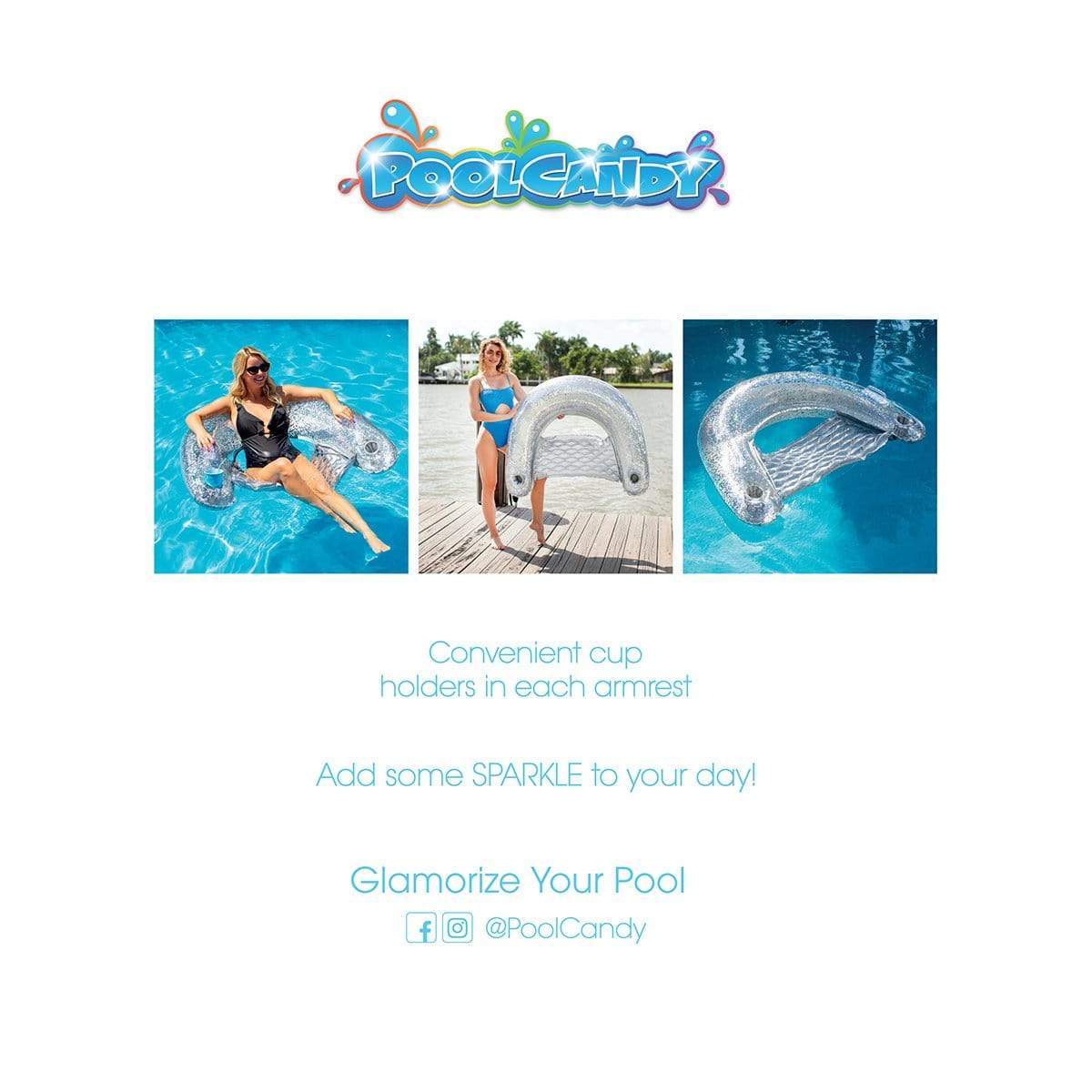 Inflatable Sun Chair Silver Glitter Jumbo Size PoolCandy