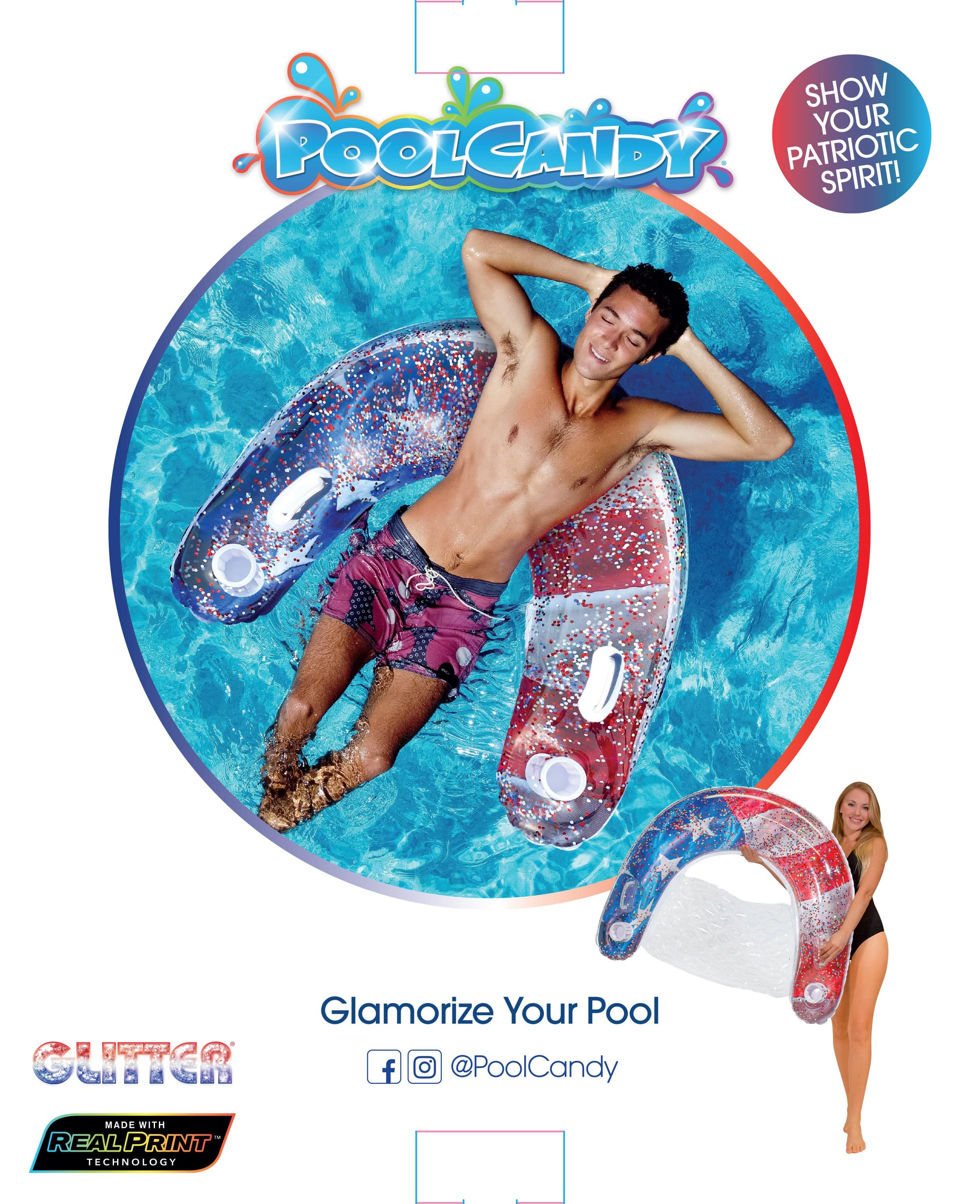 Inflatable Sun Chair Stars & Stripes Glitter PoolCandy