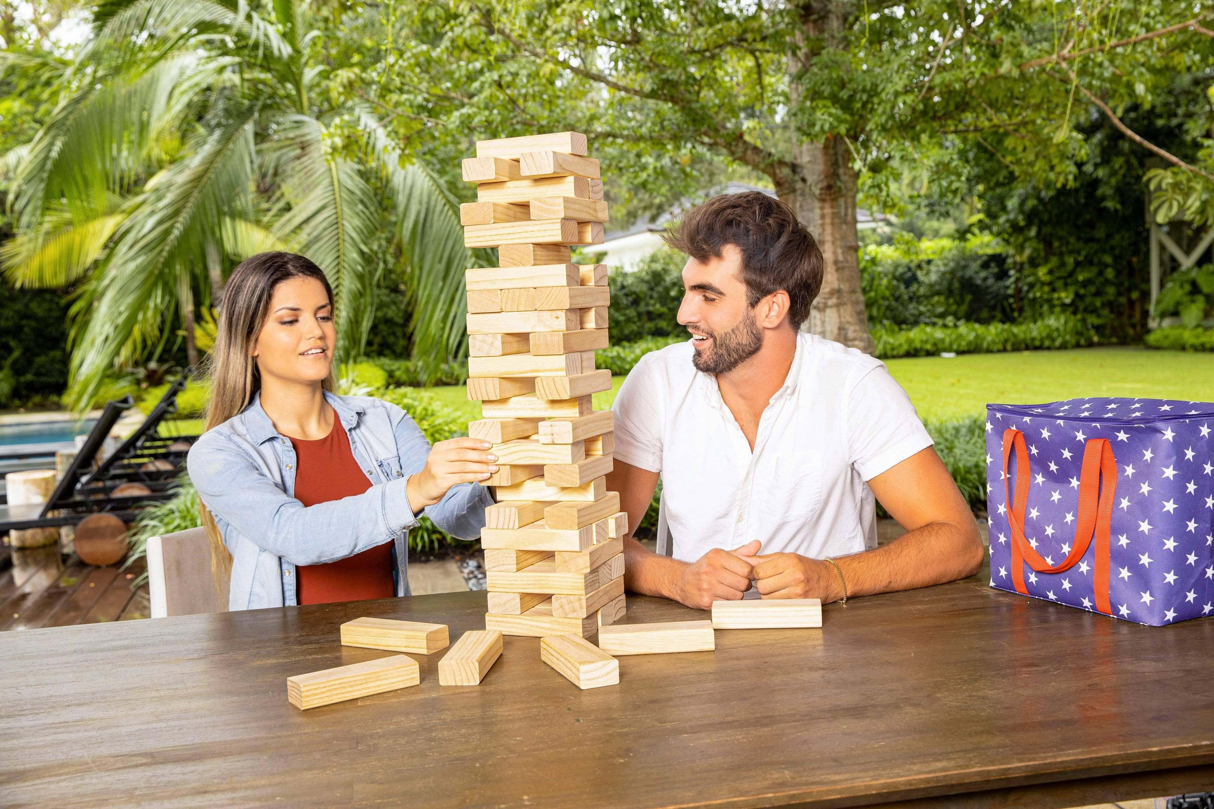 Wooden Tumbling Tower Game Stars & Stripes YardCandy